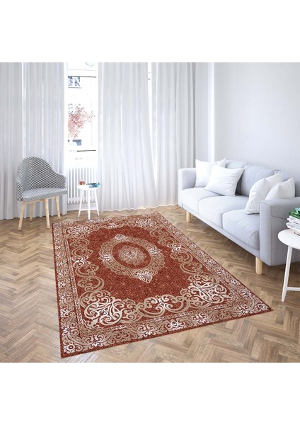 Osmanlı Motifler Desenli Dijital Baskı Yıkanabilir Kaymaz Taban Klasik Salon Halı ve Yolluk(Turuncu) fiyatları