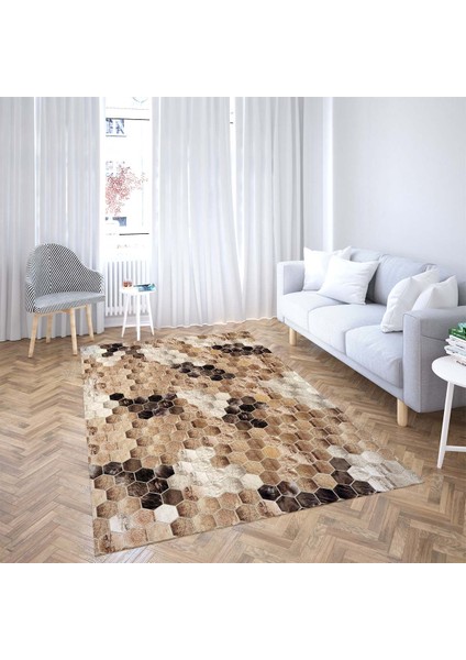 Bal Peteği Desenli Renk Geçişli Dijital Baskı Yıkanabilir Modern Salon Halı ve Yolluk (Kahve Bej) fiyatları