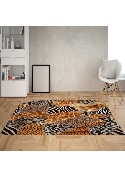 Leopar Desen Dijital Baskı Yıkanabilir Kaymaz Taban Klasik Salon Halısı ve Yolluk (Leopar)