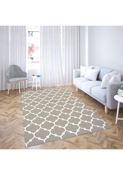 Geometrik Desenli Karo Motif Dijital Baskı Yıkanabilir Kaymaz Taban Modern Salon Halısı (Vizon2) fiyatları