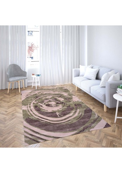 Su Damlası Dijital Baskı Yıkanabilir Kaymaz Taban Modern Salon Halısı ve Yolluk (Pudra)