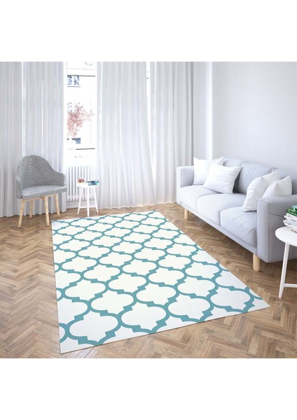 Geometrik Desenli Karo Motif Dijital Baskı Yıkanabilir Kaymaz Taban Modern Salon Halısı (Byzmvi)