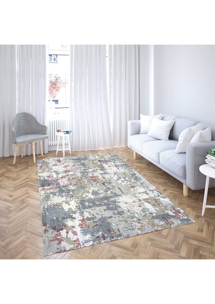 Batik Desen Renk Geçişli Dijital Baskı Yıkanabilir Kaymaz Taban Modern Salon Halısı ve Yolluk (Gri)