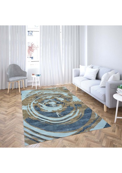 Su Damlası Dijital Baskı Yıkanabilir Kaymaz Taban Modern Salon Halısı ve Yolluk (Mavi) fiyatları