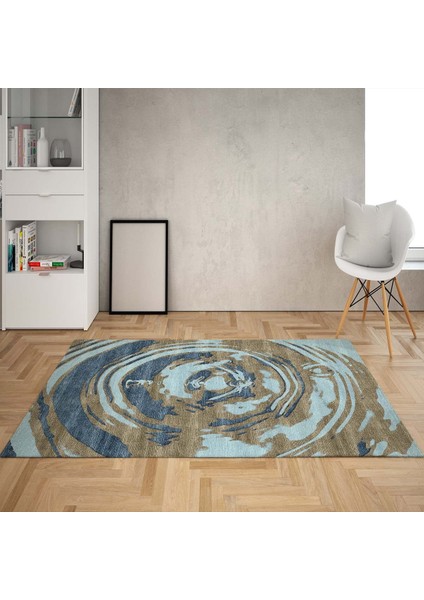 Su Damlası Dijital Baskı Yıkanabilir Kaymaz Taban Modern Salon Halısı ve Yolluk (Mavi)