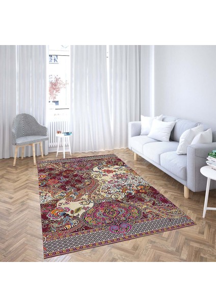 Osmanlı Motifler Desenli Etnik Dijital Baskı Yıkanabilir Kaymaz Taban Eskitme Salon Halı ve Yolluk fiyatları