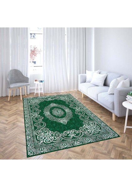 Osmanlı Motifler Desenli Dijital Baskı Yıkanabilir Kaymaz Taban Klasik Salon Halı ve Yolluk(Yeşil) fiyatları