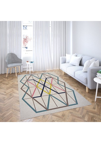 Geometrik Desenli Dijital Baskı Yıkanabilir Kaymaz Taban Modern Salon Halı ve Yolluk (Renkli) fiyatları
