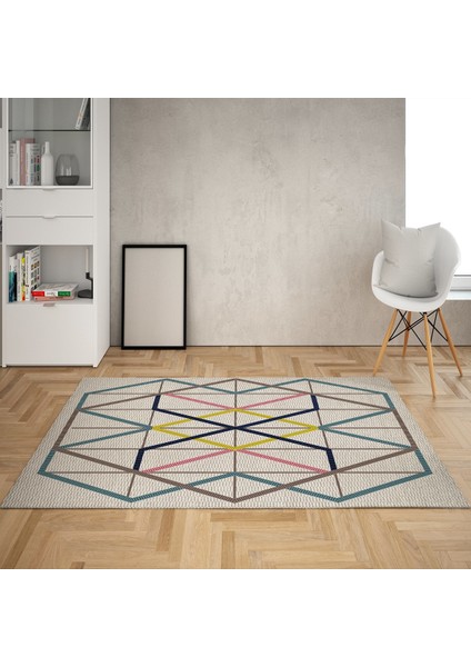 Geometrik Desenli Dijital Baskı Yıkanabilir Kaymaz Taban Modern Salon Halı ve Yolluk (Renkli)