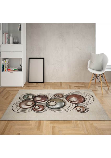Geometrik Çember Desen Dijital Baskı Yıkanabilir Kaymaz Taban Modern Salon Halısı