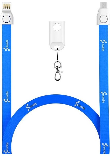 Örgülü Boyun Askılı Şarj Kablosu Mavi