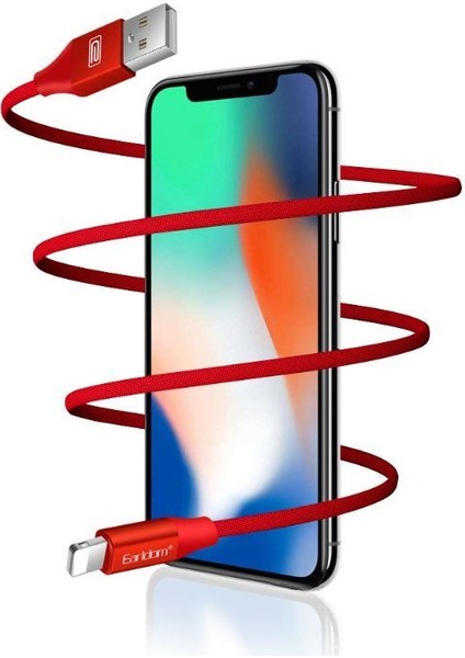 Earldom EC-015 Lightning 2.1A Hızlı Şarj ve Data Kablosu Kırmızı Örgü Ipli fiyatları