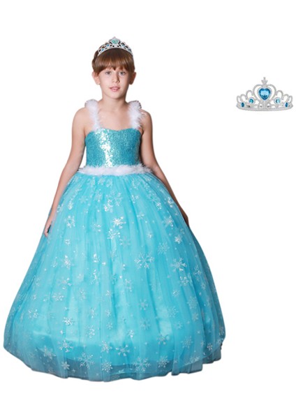 Butik Happy Kids Butikhappykids Frozen Elsa Kostümü Askılı Kasnaklı Kabarık Elbise Taç