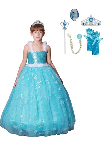 Butikhappykids Frozen Elsa Kostümü Askılı Kasnaklı Kabarık Kostüm 6 Lı Set