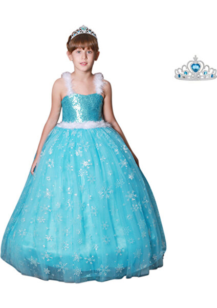 Butik Happy Kids Butikhappykids Frozen Elsa Kostümü Askılı Kasnaklı Kabarık Elbise Taç