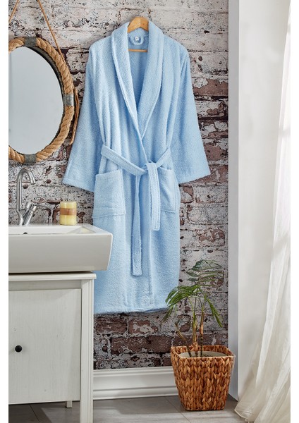 Pamuklu Bornoz - M Beden - Mavi