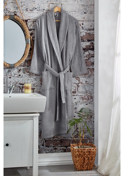 Pamuklu Bornoz - L Beden - Gri