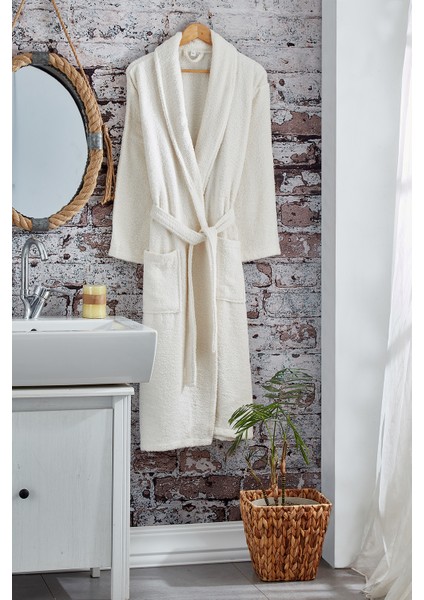 Pamuklu Bornoz - Xl Beden - Ekru
