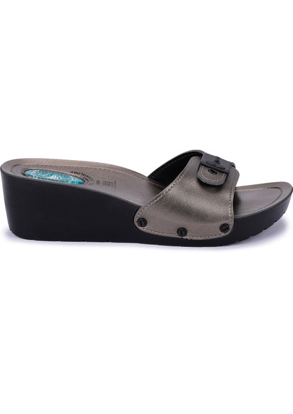 9969-1 Günlük 5,5 cm Topuk Jelli Bayan Terlik Platin
