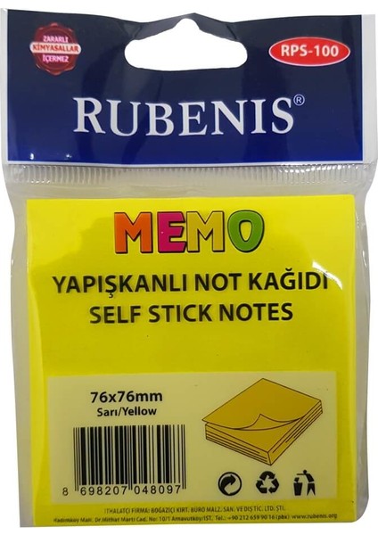 Yapışkanlı Not Kağıdı Sarı