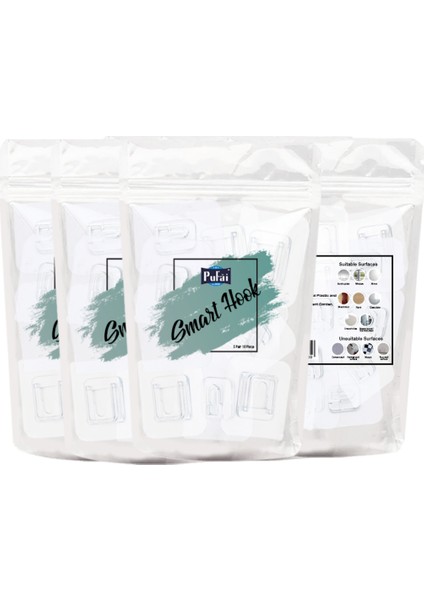 Çift Taraflı Yapışkanlı Şeffaf Akıllı Askı Askılık 15 Set 30 Parça 3 Paket Içerisinde