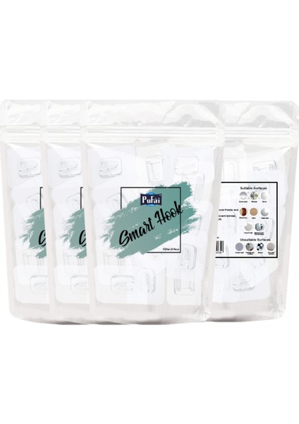 Çift Taraflı Yapışkanlı Şeffaf Akıllı Askı Askılık 30 Set 60 Parça 3 Paket Içerisinde