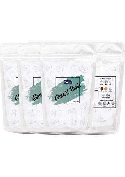 Çift Taraflı Yapışkanlı Şeffaf Akıllı Askı Askılık 60 Set 120 Parça 3 Paket Içerisinde