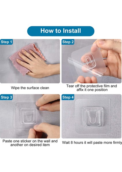 Çift Taraflı Yapışkanlı Şeffaf Akıllı Askı Askılık 60 Set 120 Parça 3 Paket Içerisinde