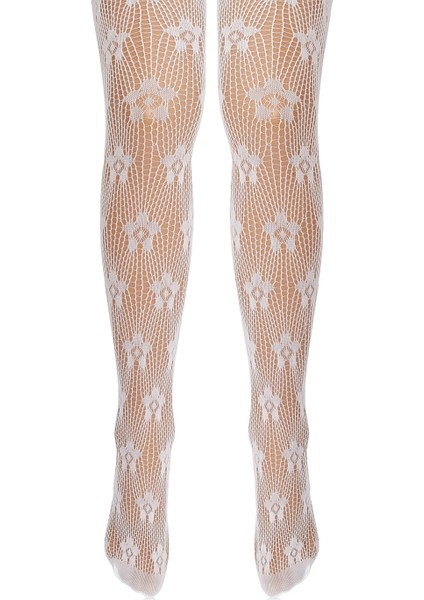 2li Çiçek Desenli Beyaz Dantel File Çocuk Külotlu Çorap 5-8 Yaş modelleri