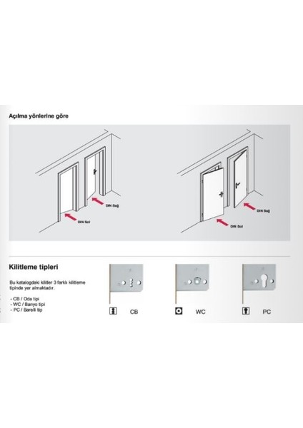 Sessiz Kilit Oda Tipi Gümüş Renkli 55MM/18MM Sağ