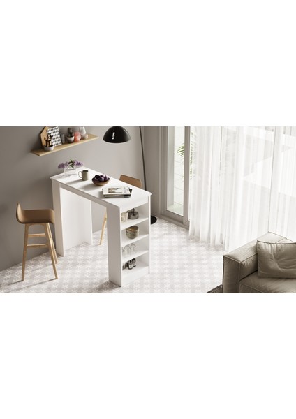 Style Bar Masası Mutfak Yemek Masası Beyaz St1-W