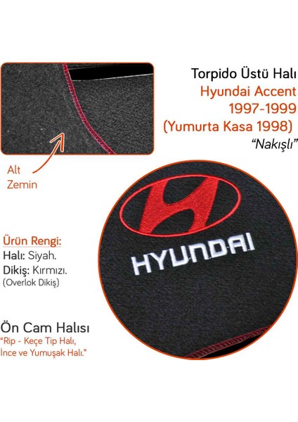 Ön Cam Halı Hyundai Accent 1997-1999 (Yumurta Kasa 1998) Nakışlı Kırmızı Dikişli fiyatları