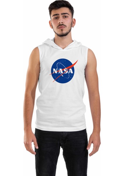 Unisex Ön Baskılı Kapşonlu Kolsuz Beyaz T-Shirt