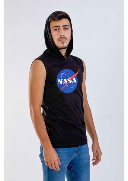 Unisex Ön Baskılı Kapşonlu Kolsuz Siyah T-Shirt fiyatları