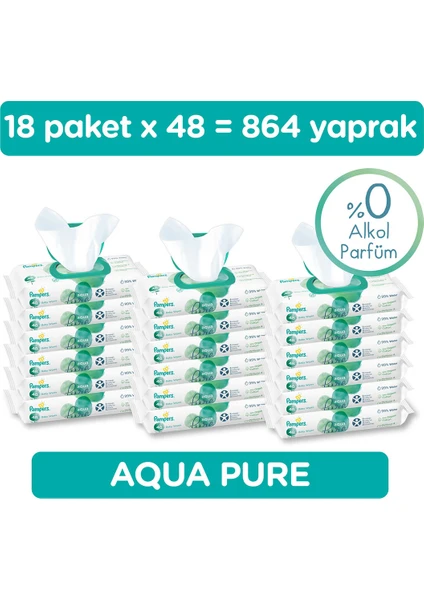 Islak Havlu Mendil Aqua Pure 18'lu 864 Yaprak Fır Pkt