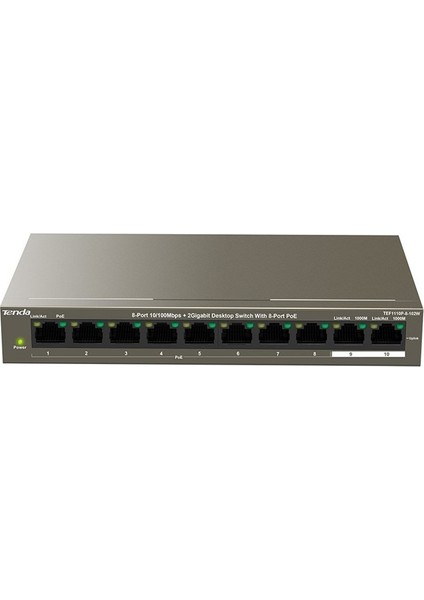 10PORT 102W Full Poe TEF1110P-8-102W 10/100/ 2X1000 Yönetilemez Switch Masaüstü