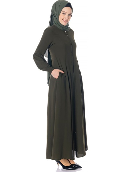 Fermuarlı Kloş Haki Ferace 668-1