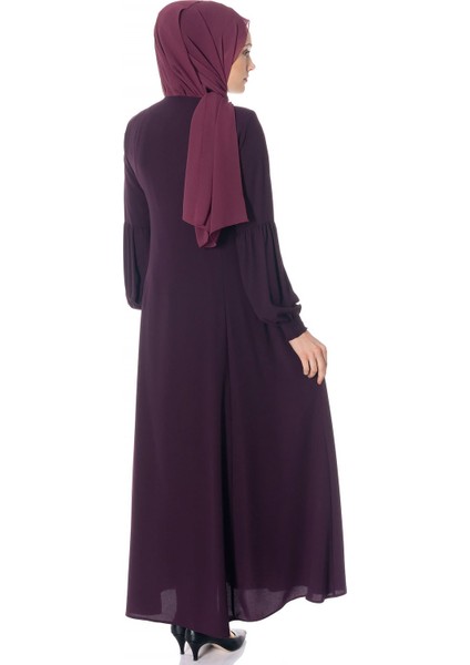 Fermuarlı Kloş Mürdüm Ferace 668-1