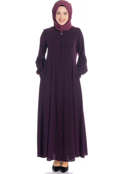 Fermuarlı Kloş Mürdüm Ferace 668
