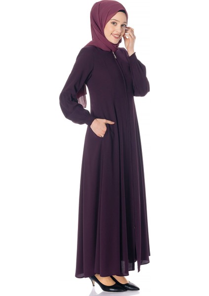 Fermuarlı Kloş Mürdüm Ferace 668