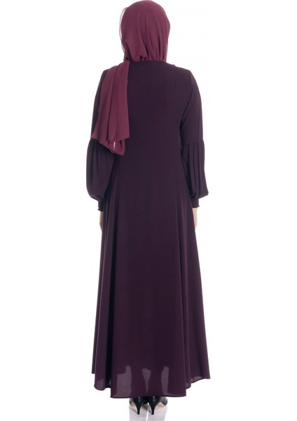 Fermuarlı Kloş Mürdüm Ferace 668