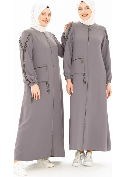 Şerit Detaylı Gri Spor Ferace 3373