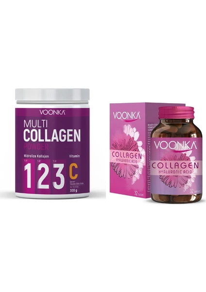 Collagen, Hyaluronic Acid 32 Tablet + Multi Collagen Powder 300 gr