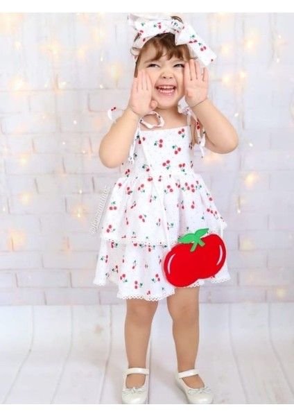 Kız Çocuk Cherry Kirazlı Beyaz Elbise modelleri