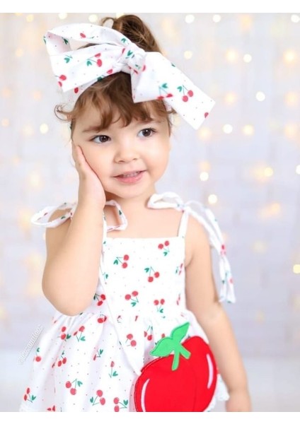 Kız Çocuk Cherry Kirazlı Beyaz Elbise fırsatları