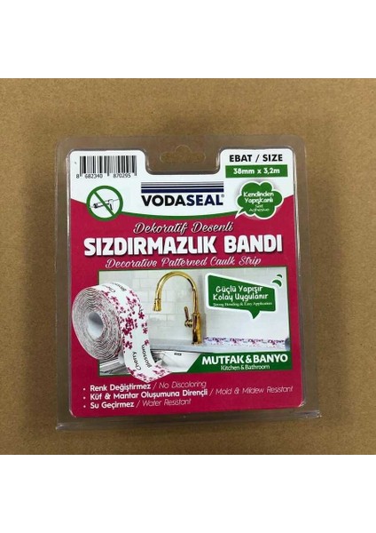 Vodaseal Pembe Desenli Dekoratif Küvet Kenar Sızdırmazlık Bandı 38 mm x 3.20 mt 8682340870295 fiyatları