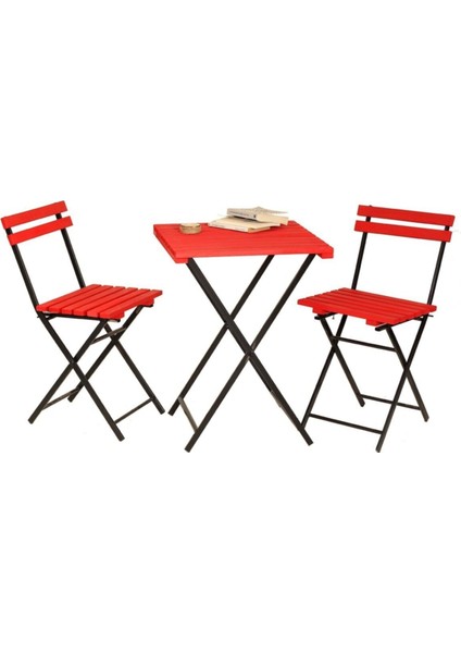 Sadeceonda Kırmızı Ahşap Katlanır Kamp-Piknik Masa Takımı