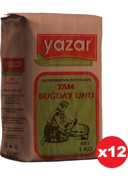 Taş Değirmende Öğütülmüş Tam Buğday Unu 1 Kg. 12'li
