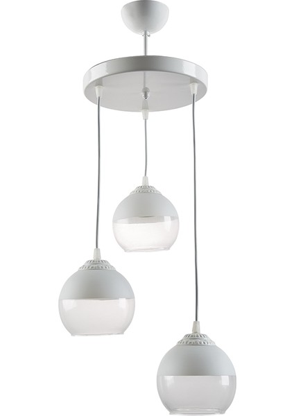 Modern Üçlü Camlı Metal Sarkıt Avize ÇAP:30CM