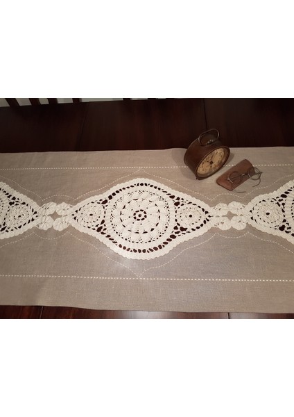Üç Motifli Kum Keten Runner BEG 1656